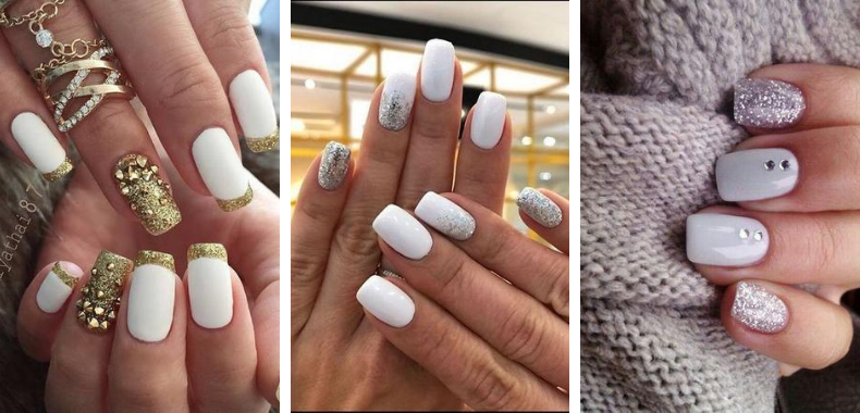 unghie bianche glitter brillantini