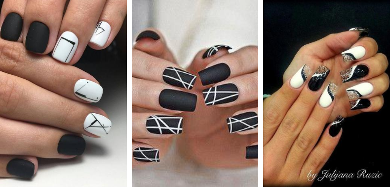 unghie in gel bianche e nere idee