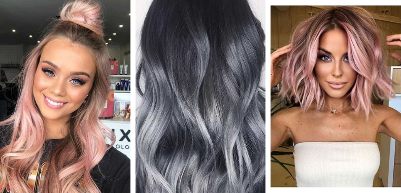 balayage grigio e rosa